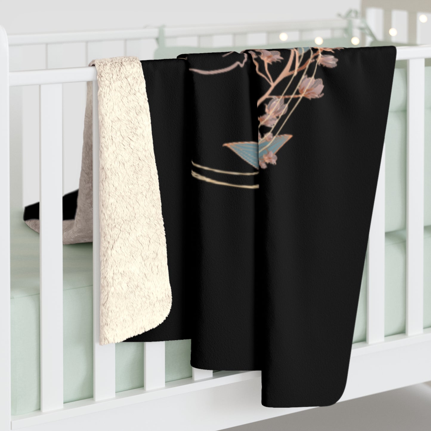 🌸 Couverture polaire Sherpa – Noir floral