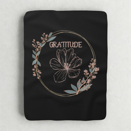🌸 Couverture polaire Sherpa – Noir floral